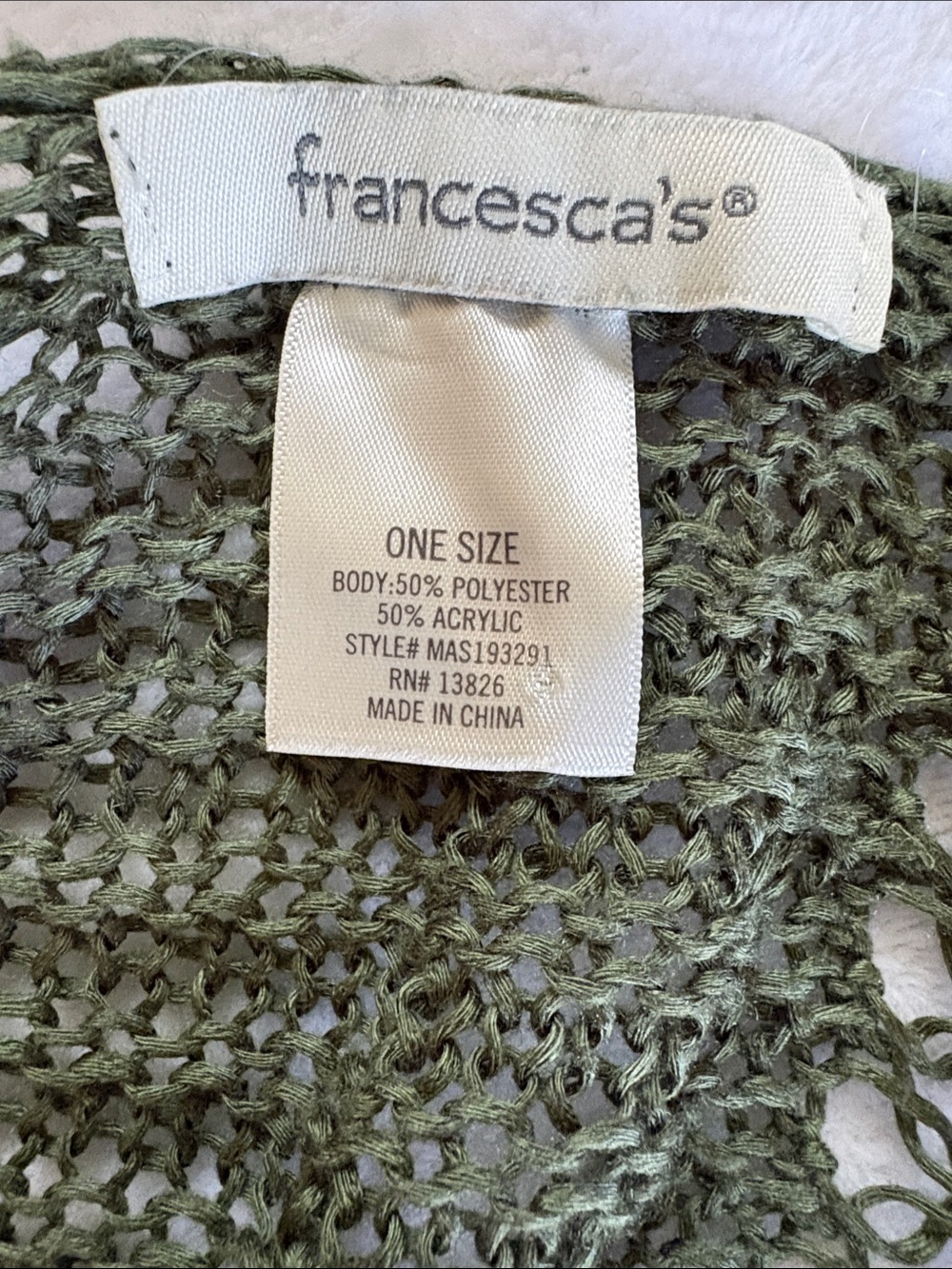Francesca's Olive Open Weave Sweater Cardigan Shawl Slouchy Arm One Size - Picture 8 of 9